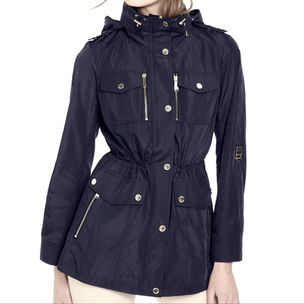 Michael Kors Navy Cinch-Waist Anorak Jacket
